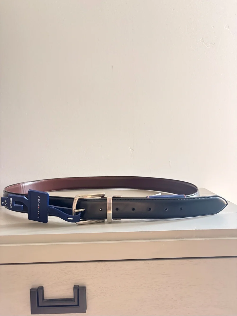 Tommy Hilfiger Men's Reversible Black and Brown Belt with Silver Buckle